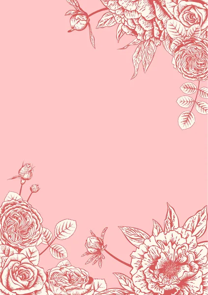 Pivoines Roses Carte Mariage Illustration Vectorielle — Image vectorielle