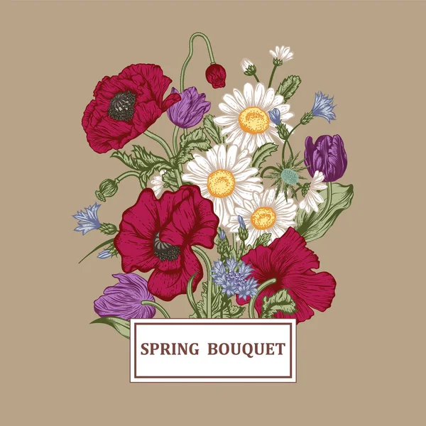 Bouquet Flowers Floral Frame Vector Illustration — ストックベクタ