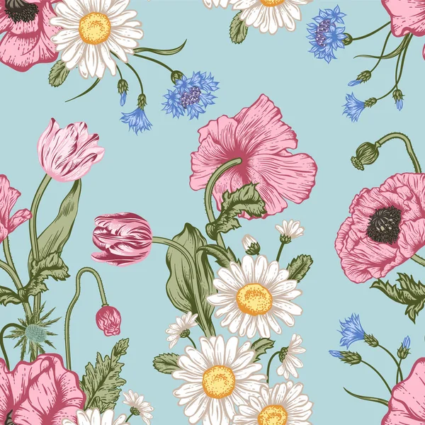 Motif Sans Couture Avec Des Fleurs Illustration Vectorielle — Image vectorielle