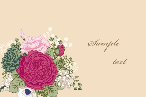 Bouquet Fleurs Carte Mariage Illustration Vectorielle — Image vectorielle