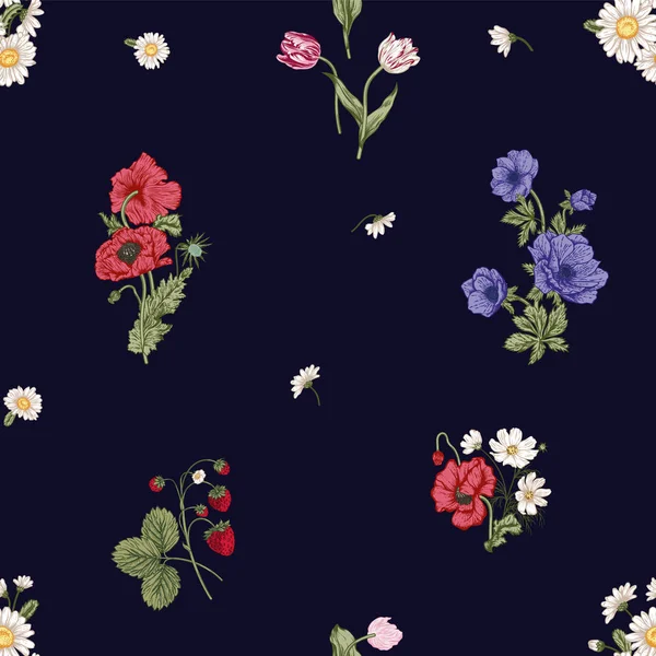 Motif Sans Couture Avec Des Fleurs Illustration Vectorielle — Image vectorielle