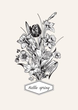 Bahar çiçekleri. Çiçek arkaplan. Vektör illüstrasyonu.