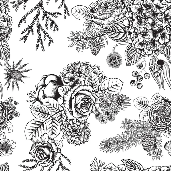 Patrón Sin Costuras Con Rosas Ilustración Vectorial — Archivo Imágenes Vectoriales