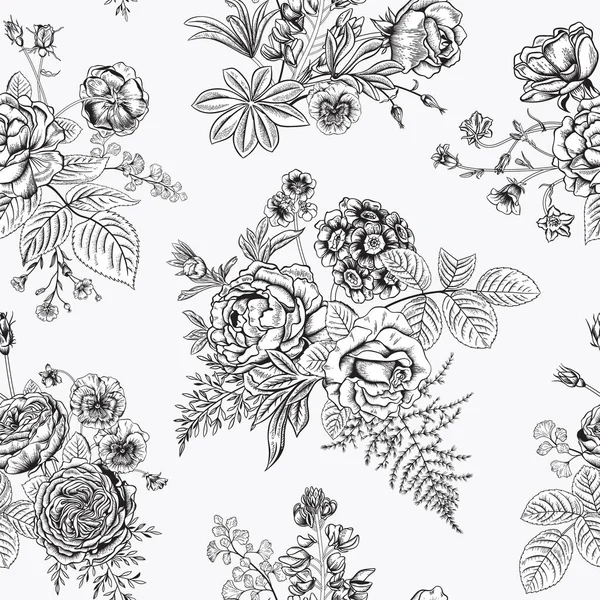 Patrón Sin Costuras Con Flores Jardín Floreciente Ilustración Vectorial — Vector de stock