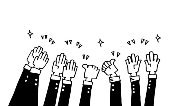 Doodle Mani Alto Mani Che Applaudono Gesti Applausi Complimenti Lavoro — Vettoriale Stock