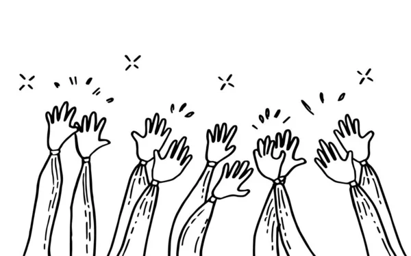 Doodle Mãos Para Cima Mãos Aplaudindo Gestos Aplausos Parabéns Negócio —  Vetores de Stock