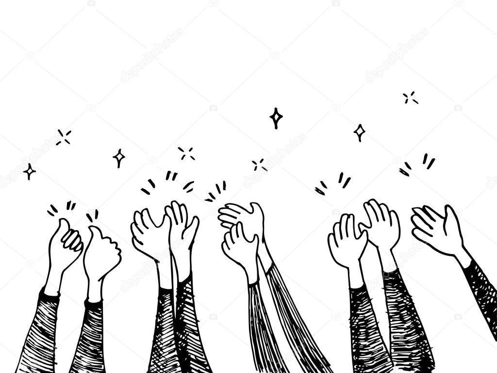 doodle hands up, Hands clapping. applause gestures. congratulation business. vector illustration