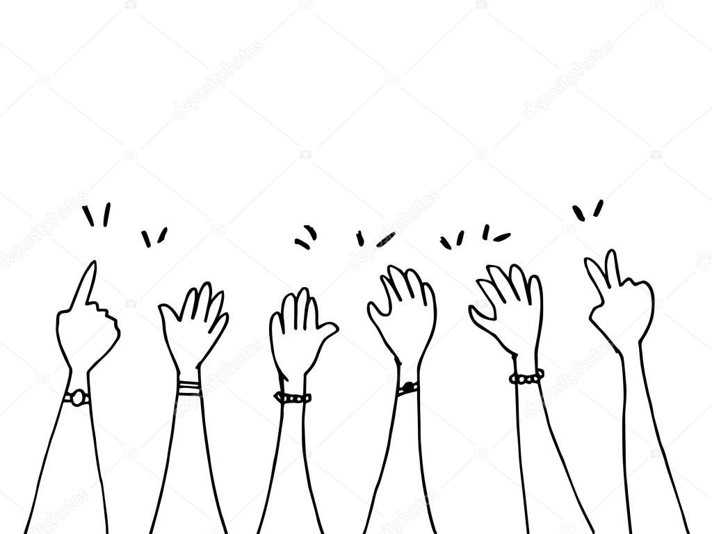 doodle hands up, Hands pointing gestures. congratulation business. vector illustration