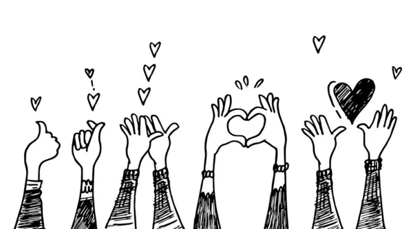 Каракулі Руки Вгору Руки Плескають Любов Жести Оплесків Вітання Бізнесу — стоковий вектор