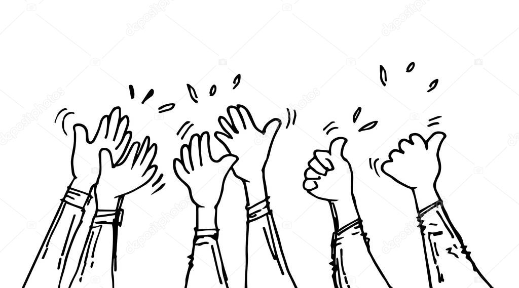 doodle hands up,Hands clapping. applause gestures. congratulation business. vector illustration