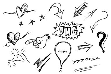 Elle çizilmiş karalama tasarım elemanı. kavram tasarımı için kullan. vektör illüstrasyonu