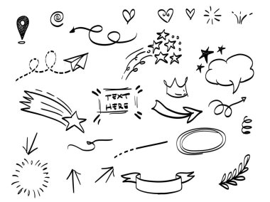 El çizimi soyut karalama elementleri. kavram tasarımı için kullan. Beyaz arka planda izole edilmiş. vektör illüstrasyonu