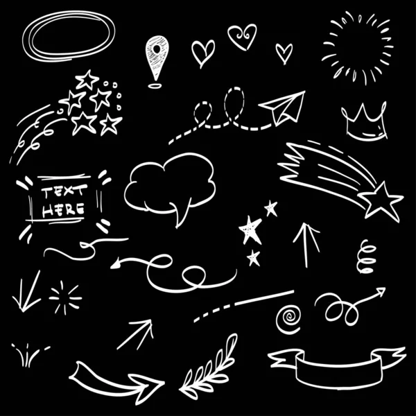 El çizimi soyut karalama elementleri. kavram tasarımı için kullan. Siyah arka planda izole edilmiş. vektör illüstrasyonu