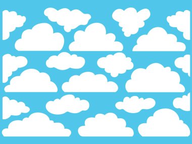 Moda düz tasarım tarzında Cloud Icons 'un karalama seti. Mavi arka planda izole edilmiş. vektör illüstrasyonu