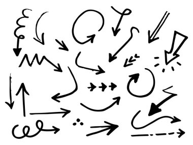 Vektör el çizilmiş oklar ayarlandı. beyaz arkaplanda izole edilmiş