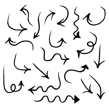 Doodle Vektör oku ayarlandı. Grunge stilinin bir örneği. beyaz arkaplanda izole edilmiş.