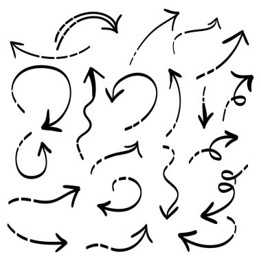 El çizimi Ok Set. Doodle vektör çizimi. beyaz arkaplanda izole edilmiş.