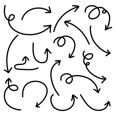 El çizimi Ok Set. Doodle vektör çizimi. beyaz arkaplanda izole edilmiş.