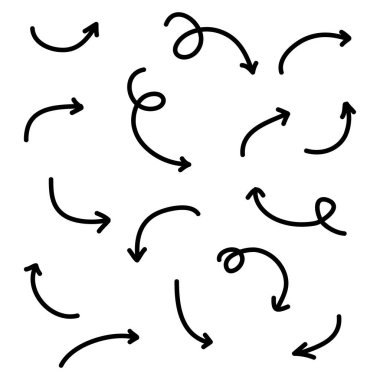 El çizimi Ok Set. Doodle vektör çizimi. beyaz arkaplanda izole edilmiş.