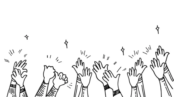 Doodle Hände Hoch Hände Klatschen Beifallsgesten Glückwunschgeschäft Vektorillustration — Stockvektor