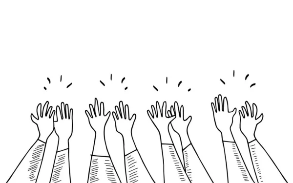 Mão Desenhada Mãos Aplaudindo Ovação Aplausos Polegares Para Cima Gesto — Vetor de Stock