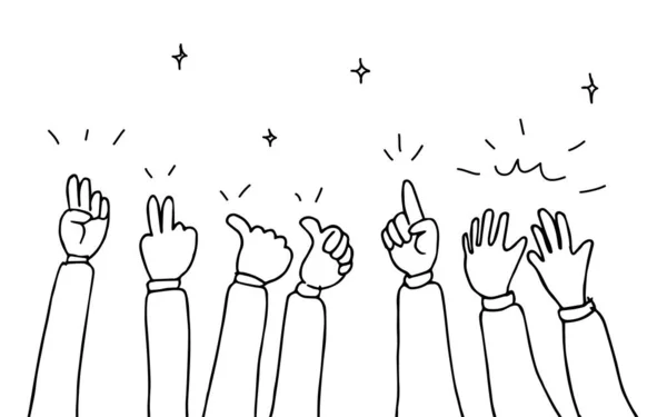 Hand Drawn Hands Clapping Ovation Applause Thumbs Gesture Doodle Style — Stock Vector