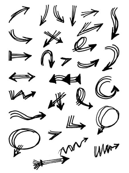 Doodle Conjunto Flechas Línea Abstracta Con Estilo Dibujado Mano Para — Vector de stock
