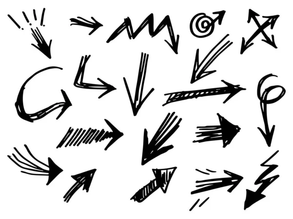 Doodle Vector Arrow Set Isolerad Vit Bakgrund — Stock vektor