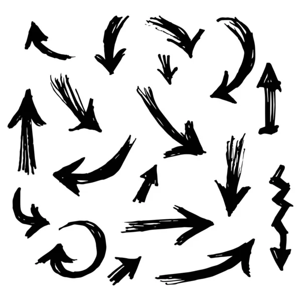 Doodle Vector Arrow Set Illustrazione Stile Grunge Isolato Sfondo Bianco — Vettoriale Stock