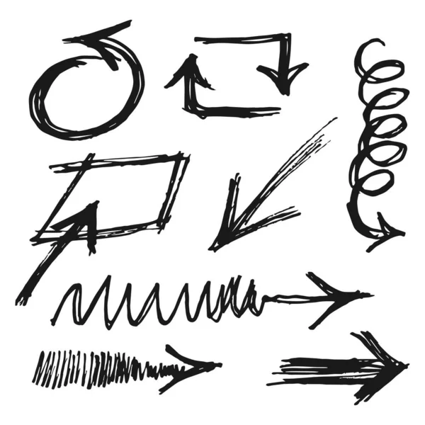 Doodle Vector Arrow Set Ilustração Estilo Grunge Isolado Sobre Fundo —  Vetores de Stock