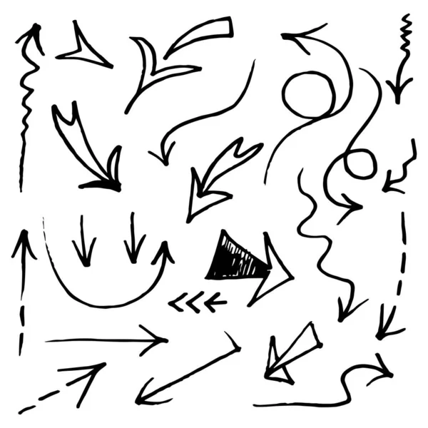 Doodle Vector Arrow Set Απεικόνιση Του Στυλ Grunge Απομονωμένο Λευκό — Διανυσματικό Αρχείο