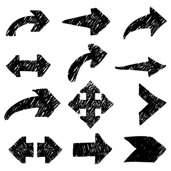 Mano Dibujado Conjunto Icono Flecha Negra Con Flecha Estilo Grunge — Archivo Imágenes Vectoriales