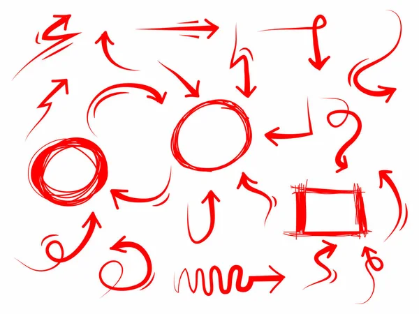 Handgezeichnete Pfeile Symbole Set Rote Pfeile Mit Verschiedenen Richtungen Doodle — Stockvektor