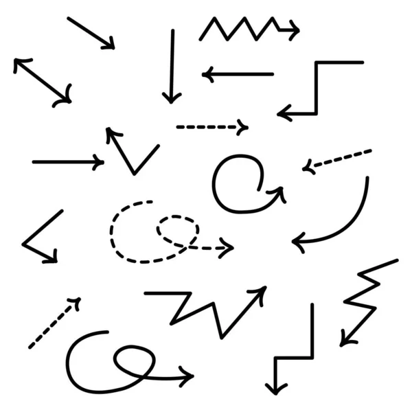 Handgezeichnete Pfeile Symbole Set Pfeil Symbol Mit Verschiedenen Richtungen Doodle — Stockvektor