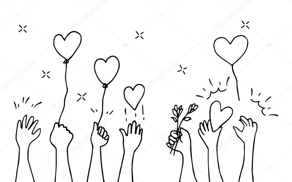 hand drawn of hands clapping ovation. applause, party hands gesture on doodle style , vector illustration