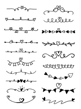 El çizimi vektör, yaprak ve kalple sınırlıdır. Çizgiler ve şöhretler ayarlandı. Doodle tasarım ögeleri