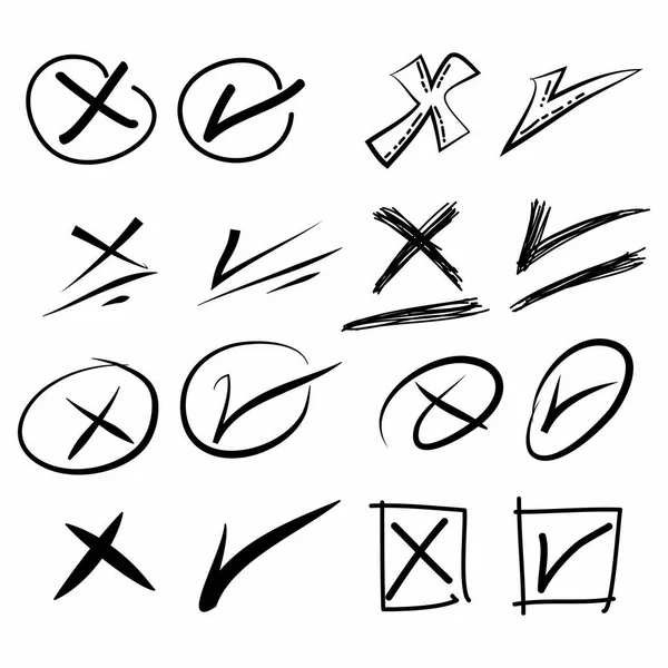 Conjunto Doodle Marca Verificação Marca Errada Ilustração Vetorial Falsa Verdadeira — Vetor de Stock