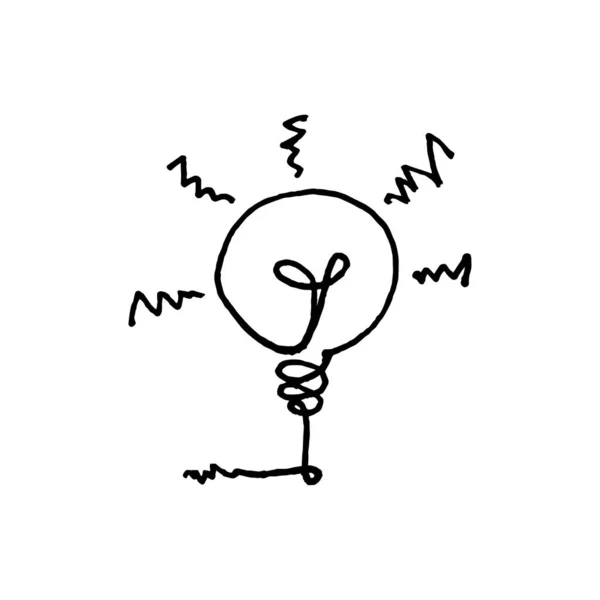 Ручна Намальована Лампочка Doodle Концепцією Ідеї Рішення Ізольовані Білому Тлі — стоковий вектор