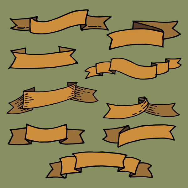 каракули Набор винтажных баннеров и ленты. с цветами винтажа. Ручной рисунок элемент дизайна. Векторная миграция
