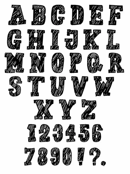Ensemble Alphabet Dessiné Main Lettres Police Jeu Chiffres Lettre Noire — Image vectorielle
