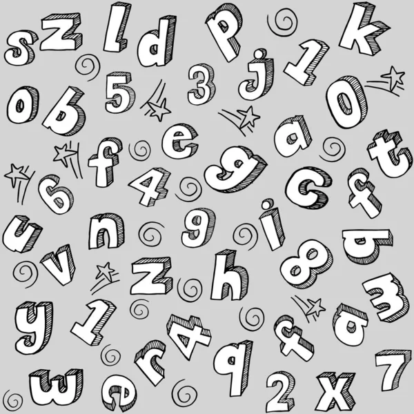 Lettres Dessinées Main Des Chiffres Motif Sans Couture Alphabet Doodle — Image vectorielle
