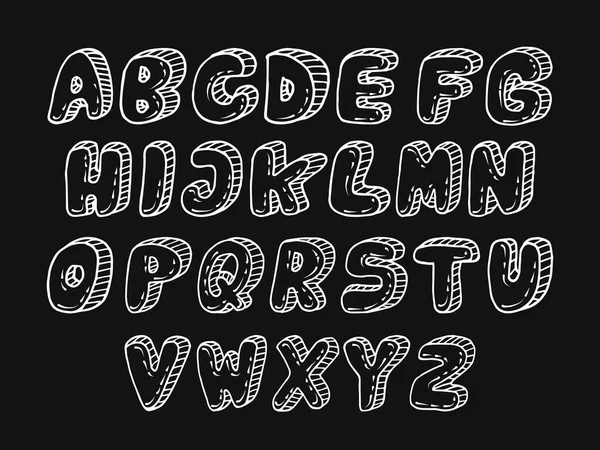 Alphabet Police Dessiné Main Lettres Majuscules Isolé Sur Fond Noir — Image vectorielle
