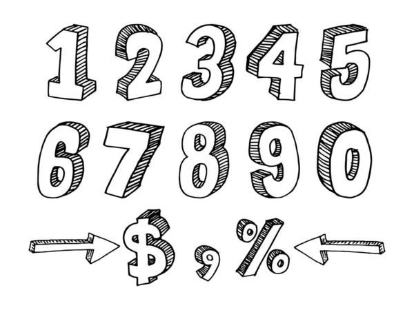 Set Doodle Number Vector Sketch Style Figures Vector Illustrations — Stock Vector