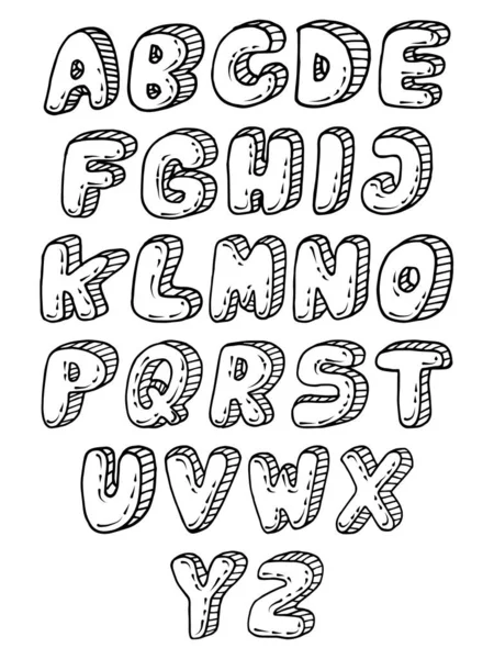 Estilo Dibujado Mano Vector Letras Números Del Alfabeto Estilo Cómics — Vector de stock