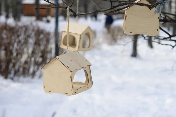 Alimentatore di uccelli nel parco in inverno . — Foto Stock
