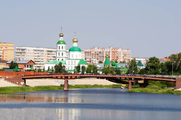 View from the Kokshagi river to the Cathedral of the ascension, Yoshkar-Ola, Russia.