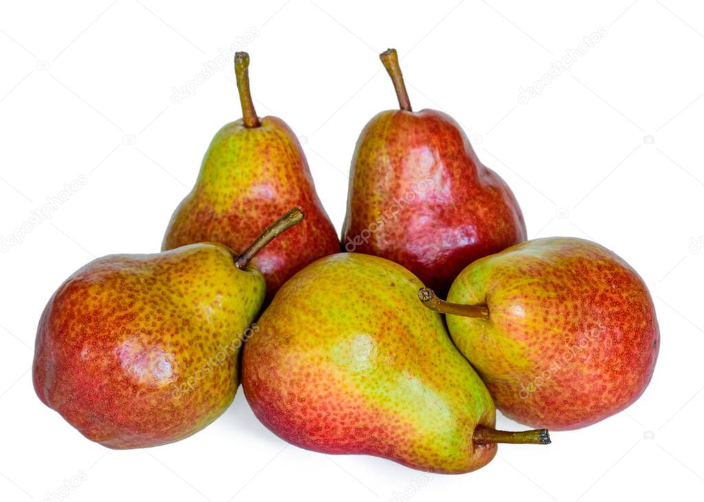 Yellow red fresh pears, isolated on white background.