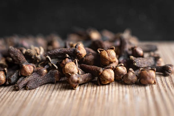 Dried Clove Spices Wooden Board Close Stock Photo