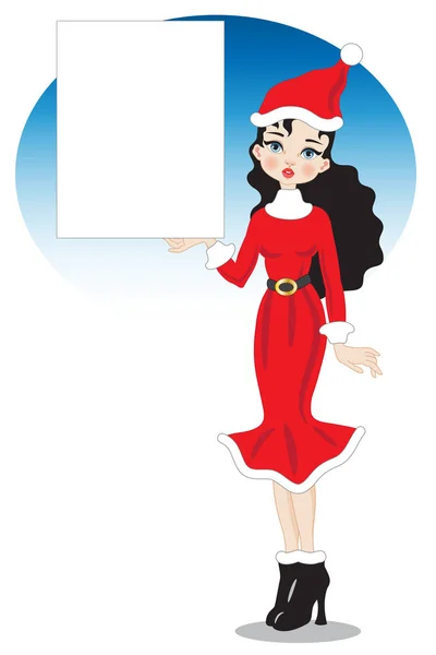 Κορίτσι Χριστουγεννιάτικο Φόρεμα Και Λευκό Σημάδι Για Γράψει Ένα Κείμενο — Διανυσματικό Αρχείο