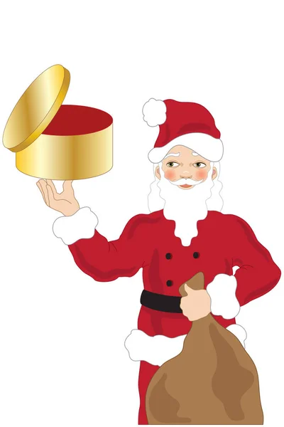 Ilustración Con Una Gran Sonriente Santa Claus Sosteniendo Una Caja — Vector de stock